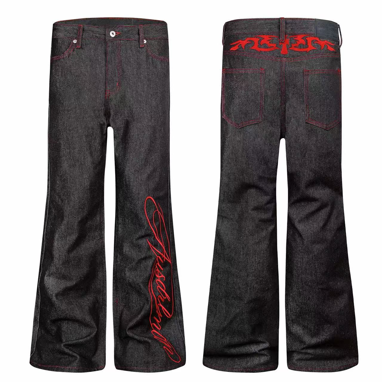 Omirad Contrast Stitch Script Wide-Leg Jeans
