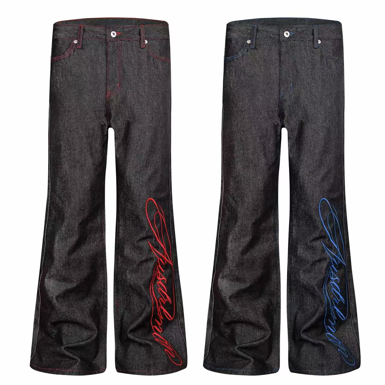 Omirad Contrast Stitch Script Wide-Leg Jeans