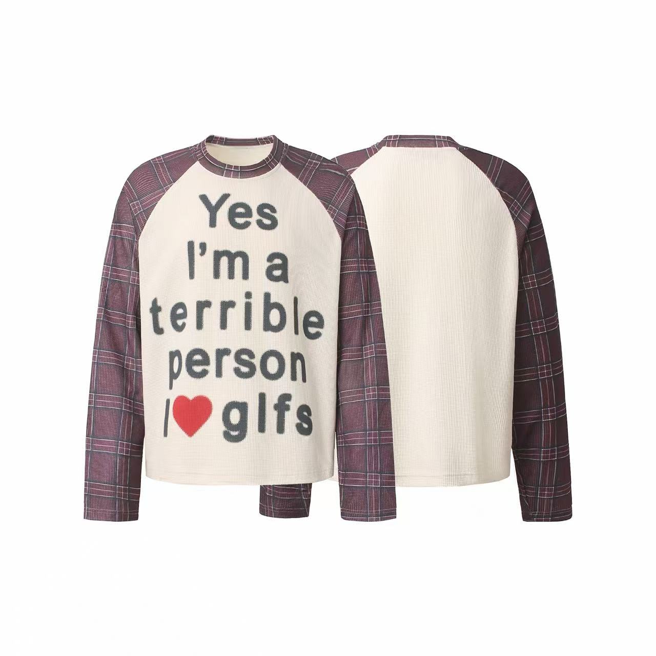 Omirad Plaid Sleeve Graphic Long Sleeve Tee