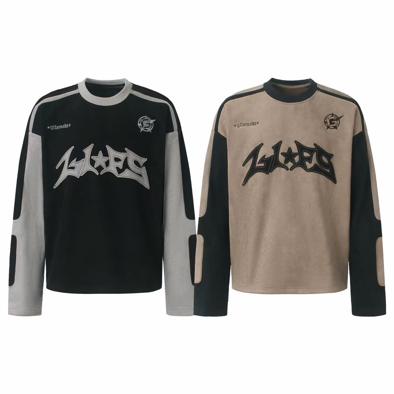Omirad Contrast Panel Gothic Graphic Long Sleeve Tee