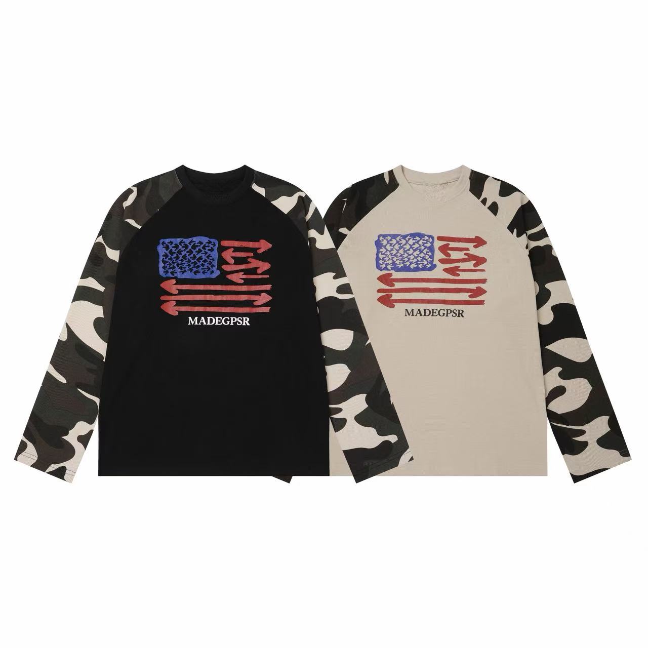 Omirad Camo Sleeve Flag Graphic Long Sleeve Tee