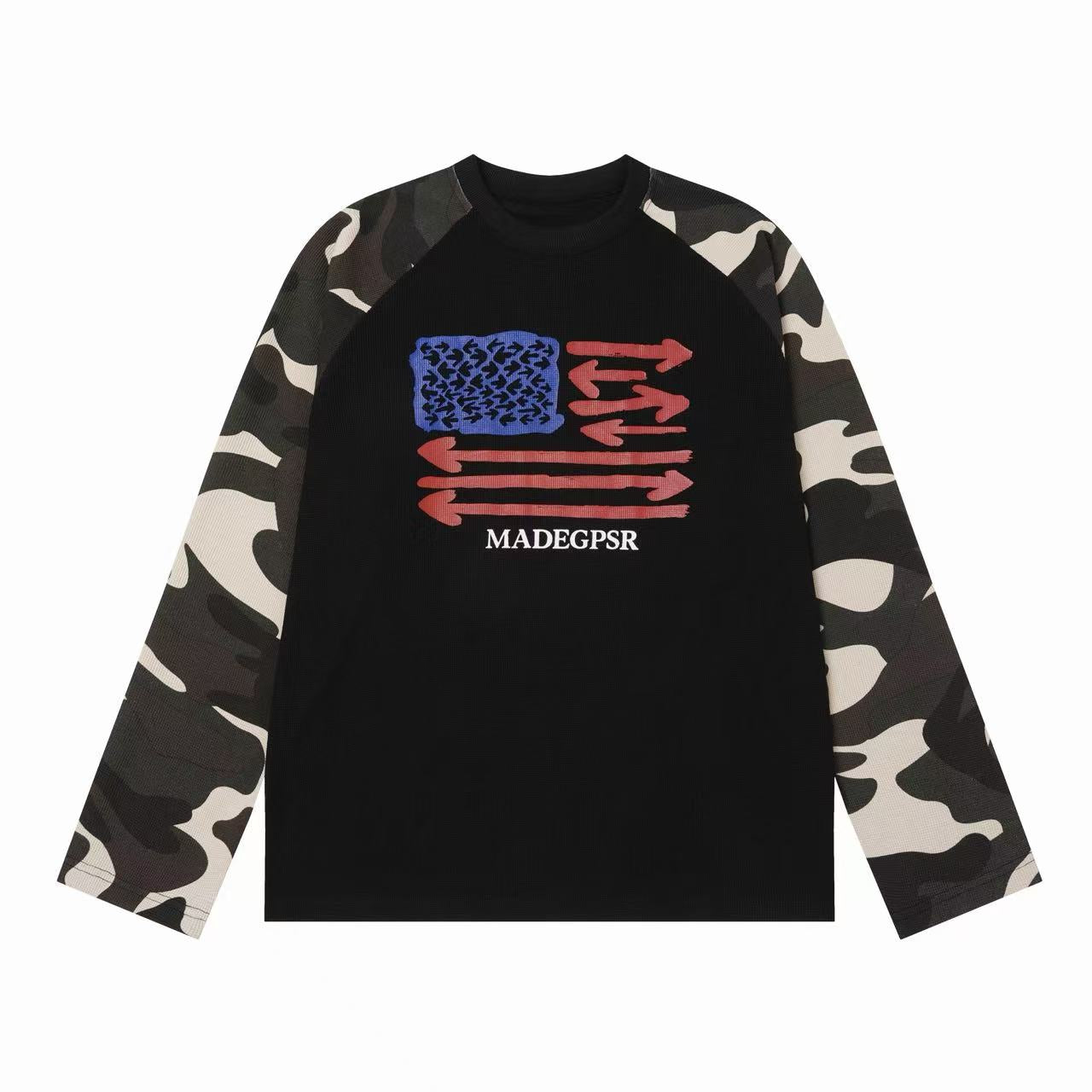 Omirad Camo Sleeve Flag Graphic Long Sleeve Tee