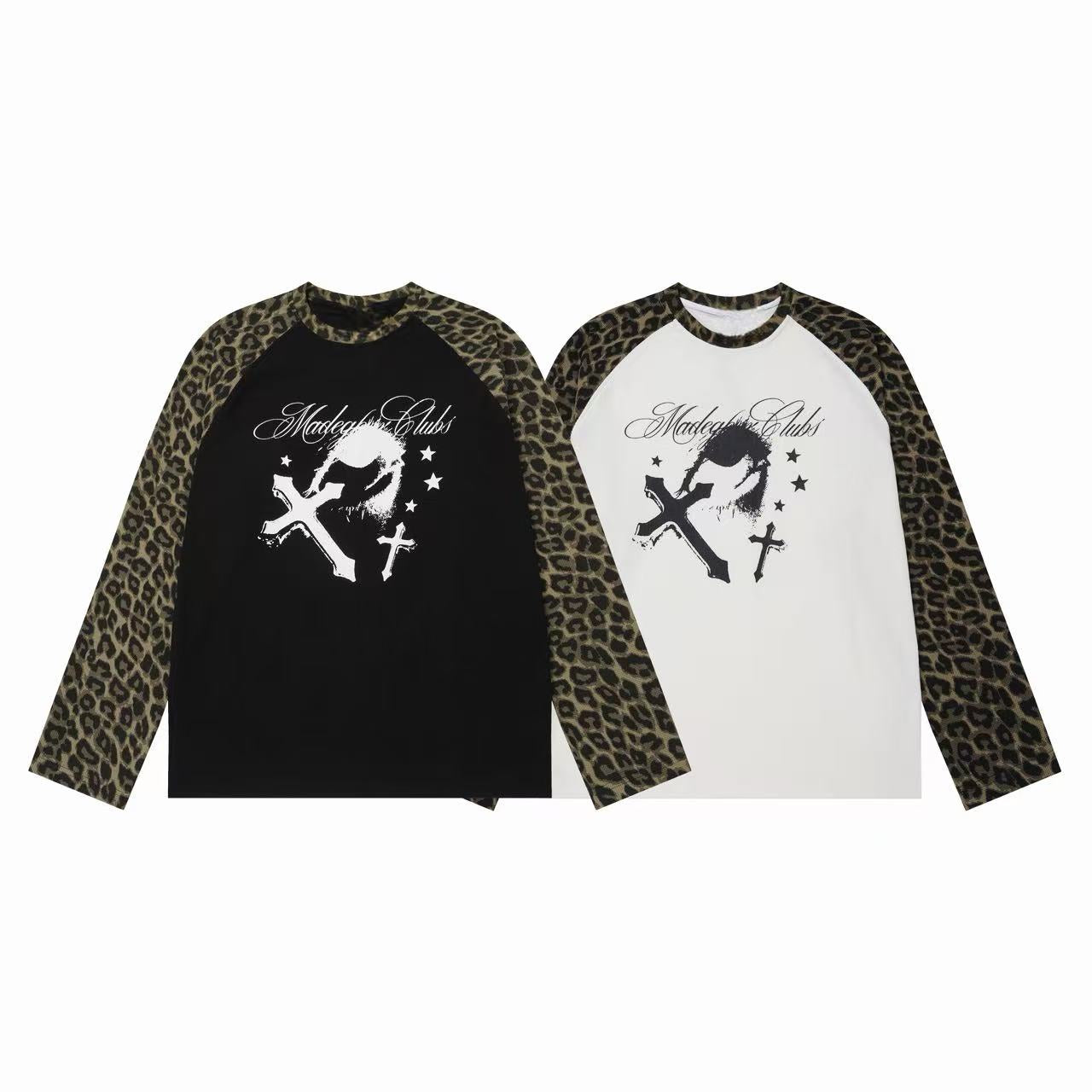Omirad Leopard Sleeve Cross Graphic Long Sleeve Tee