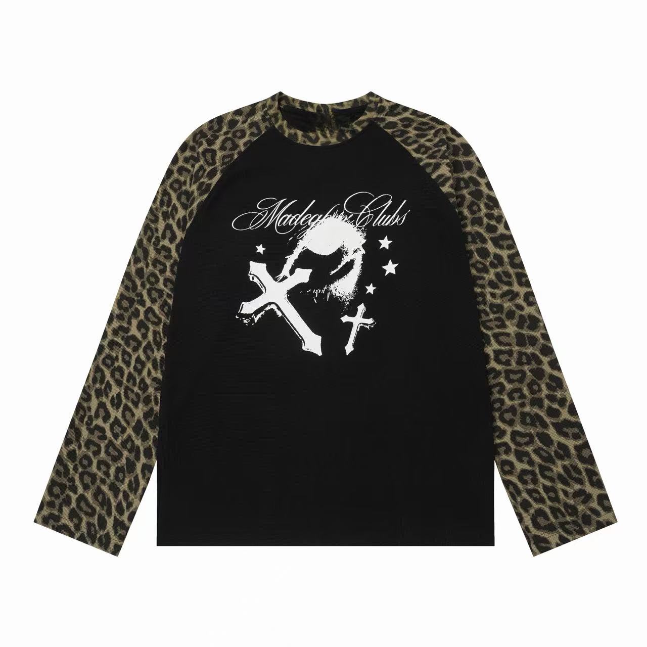 Omirad Leopard Sleeve Cross Graphic Long Sleeve Tee