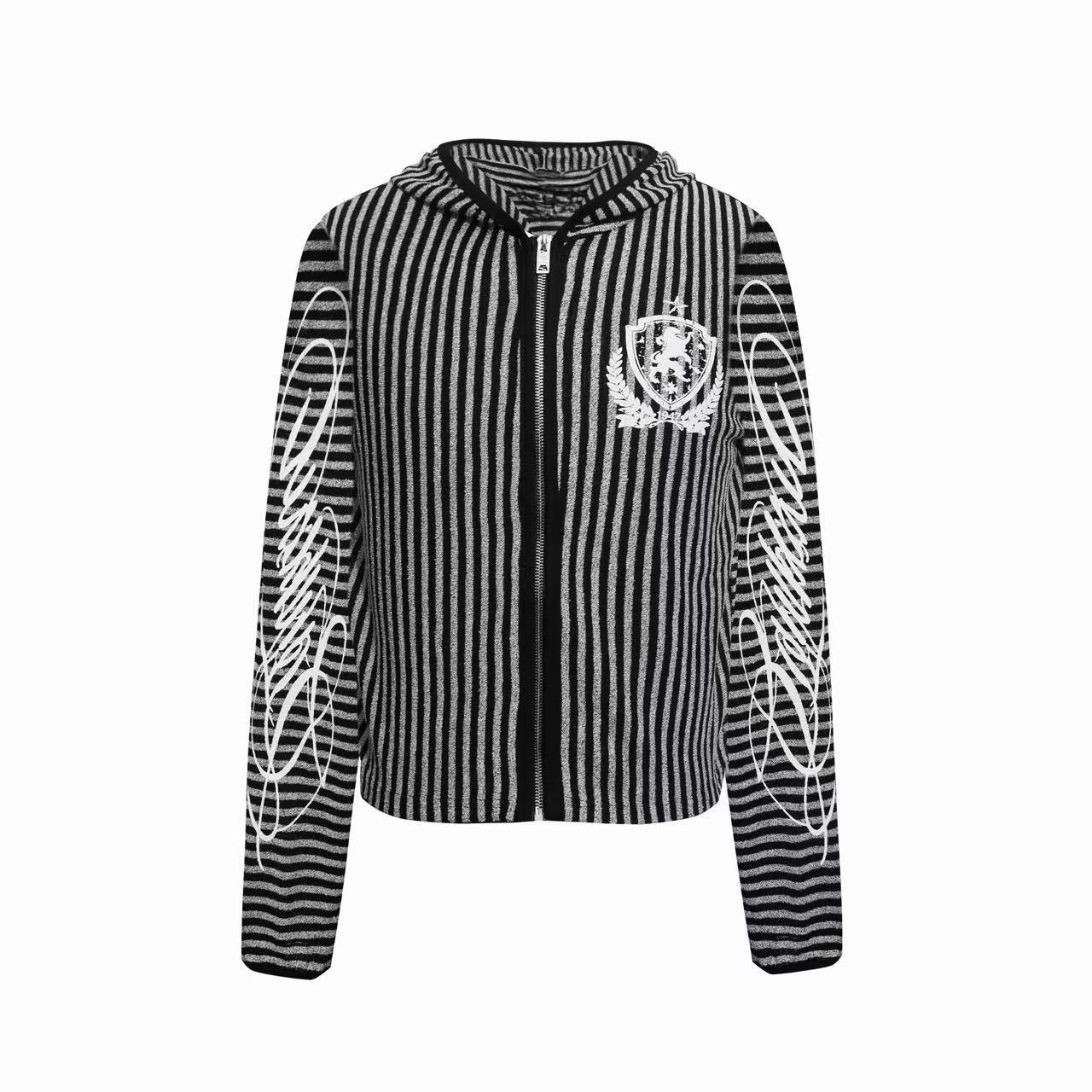 Omirad Striped Crest Zip-Up Hoodie