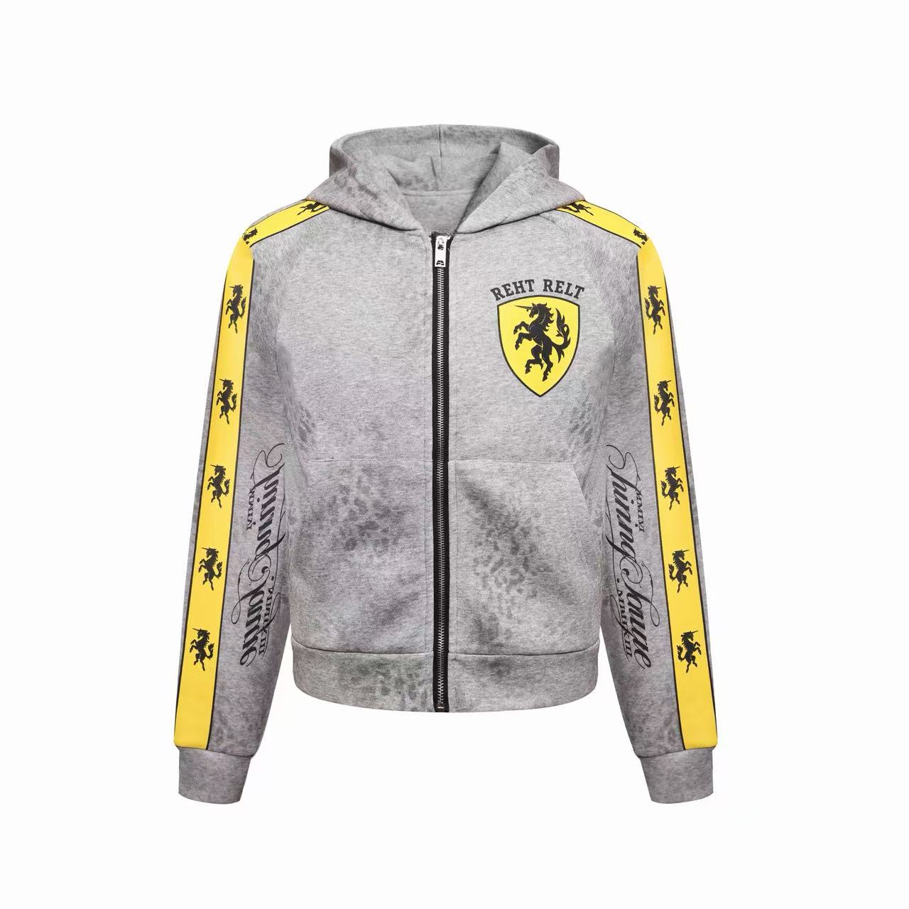 Omirad Leopard Stripe Crest Zip-Up Hoodie