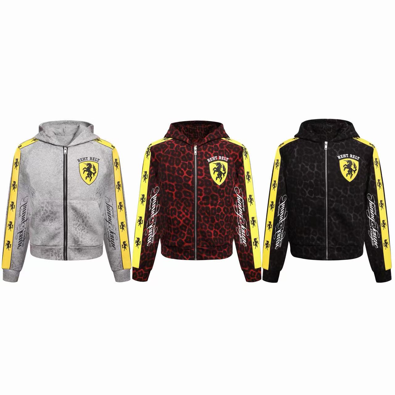 Omirad Leopard Stripe Crest Zip-Up Hoodie
