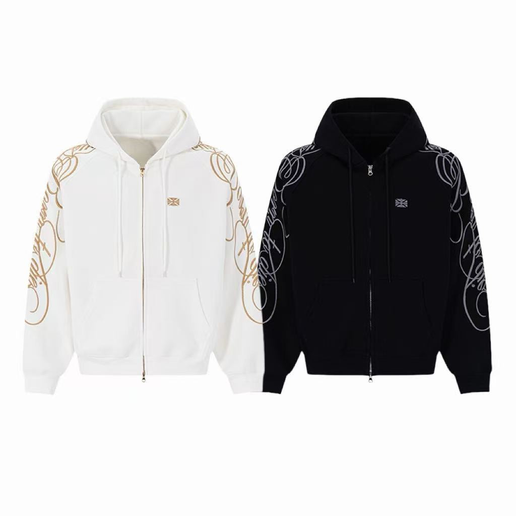 Omirad Striped Graphic Zip-Up Hoodie