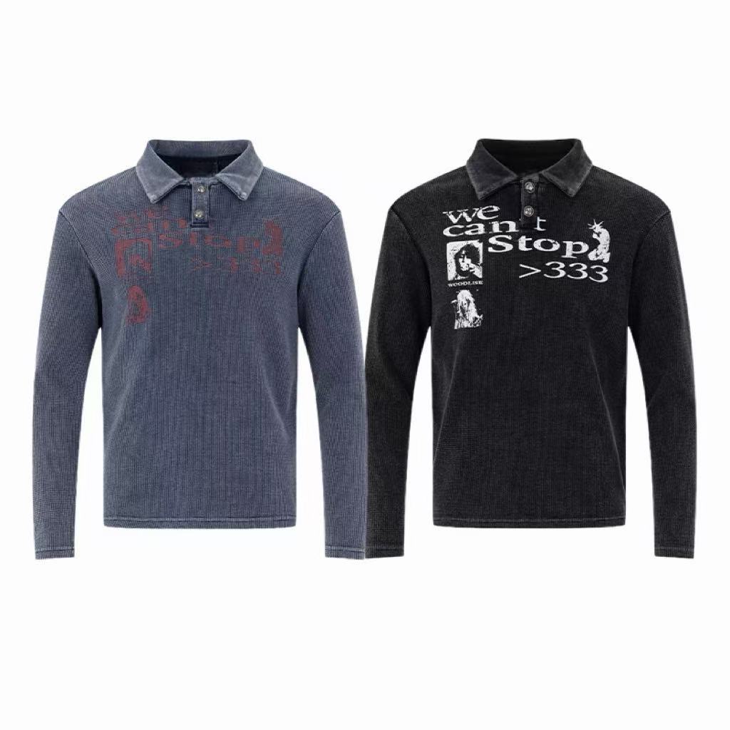 Omirad Washed Graphic Polo Long Sleeve