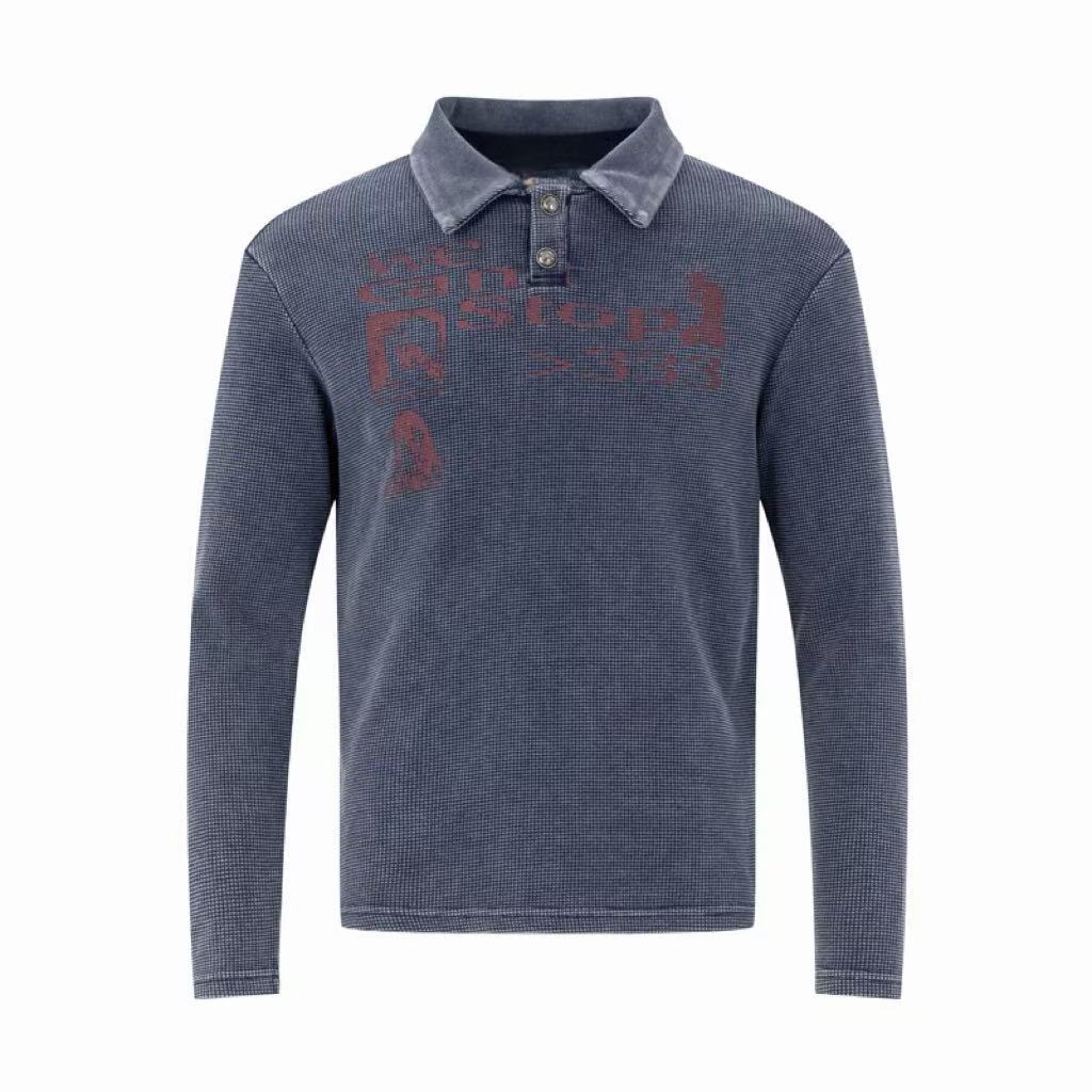 Omirad Washed Graphic Polo Long Sleeve