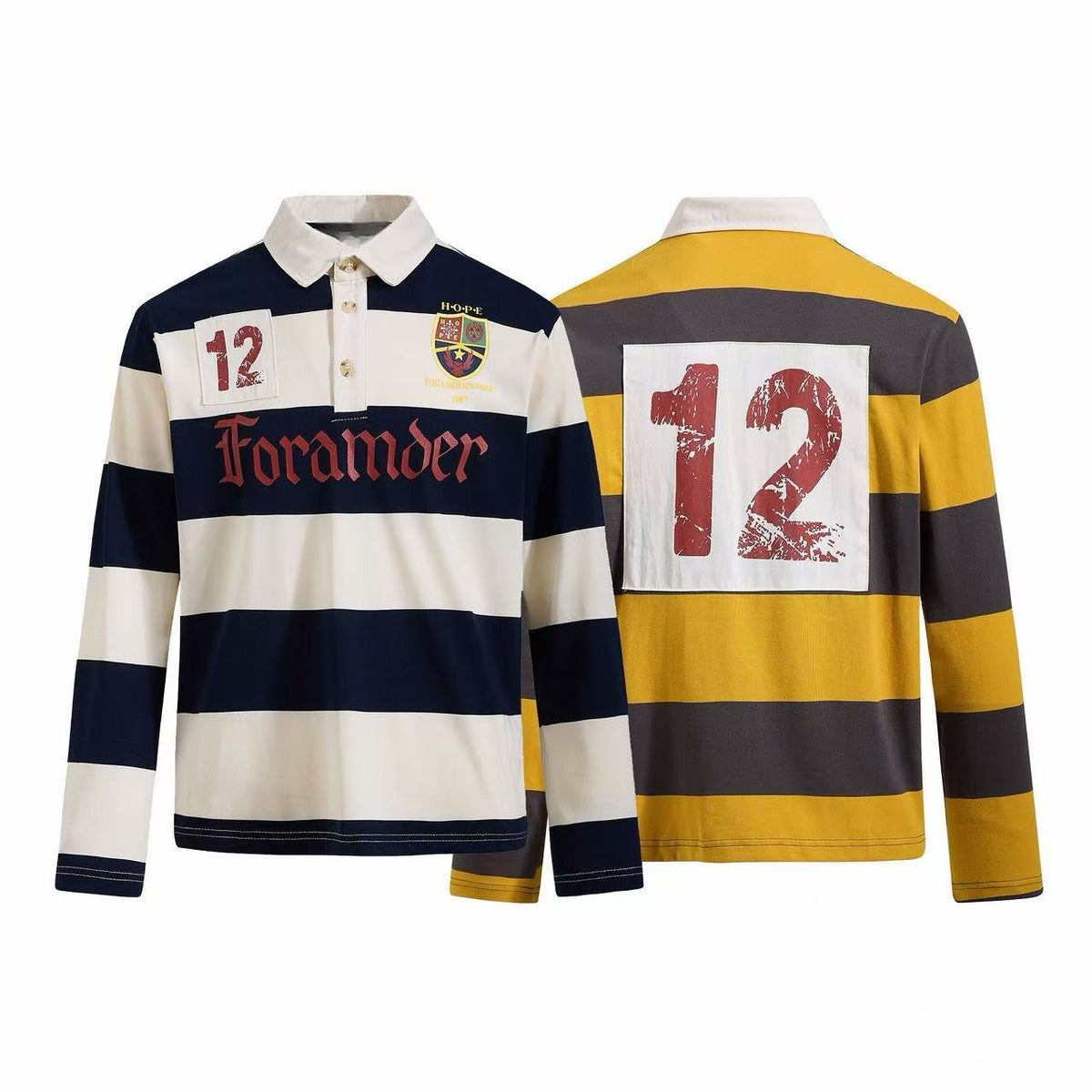 Omirad Varsity Stripe Graphic Rugby Long Sleeve