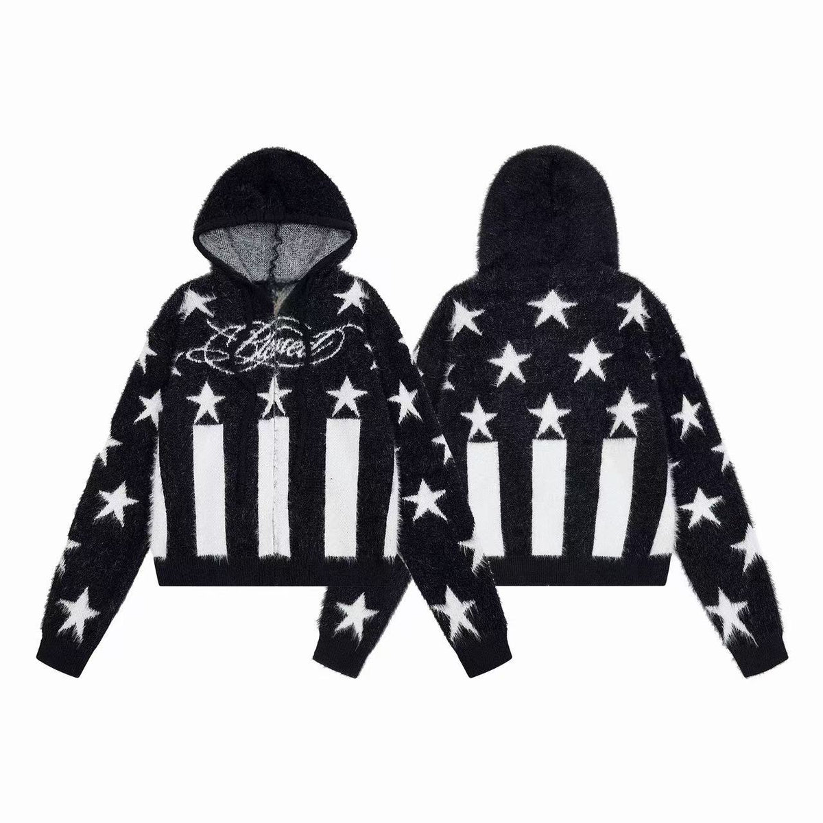 Omirad Fuzzy Star Stripe Zip-Up Sweater