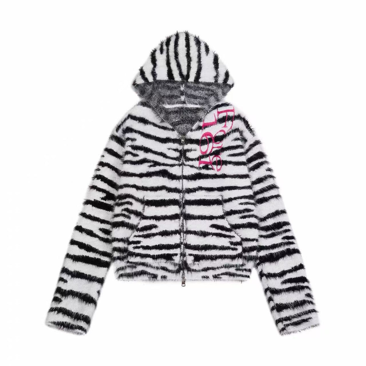 Omirad Fuzzy Zebra Graphic Zip-Up Sweater