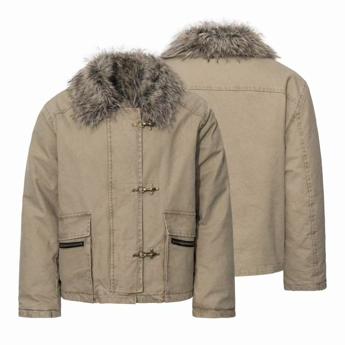 Omirad Faux Fur Collar Buckle Utility Jacket