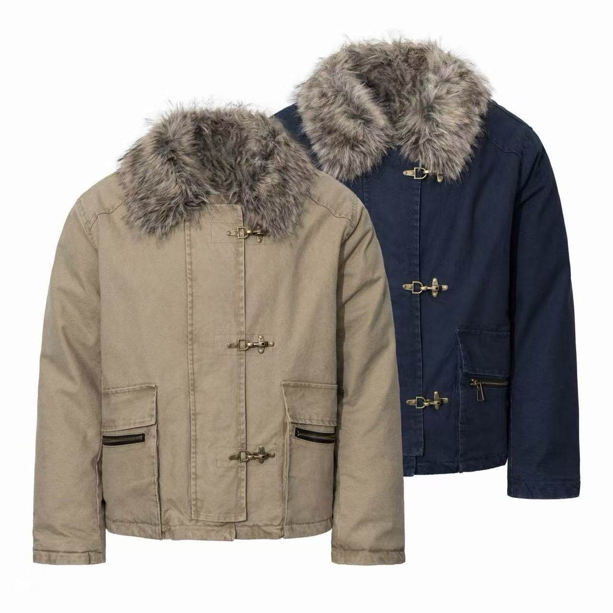 Omirad Faux Fur Collar Buckle Utility Jacket