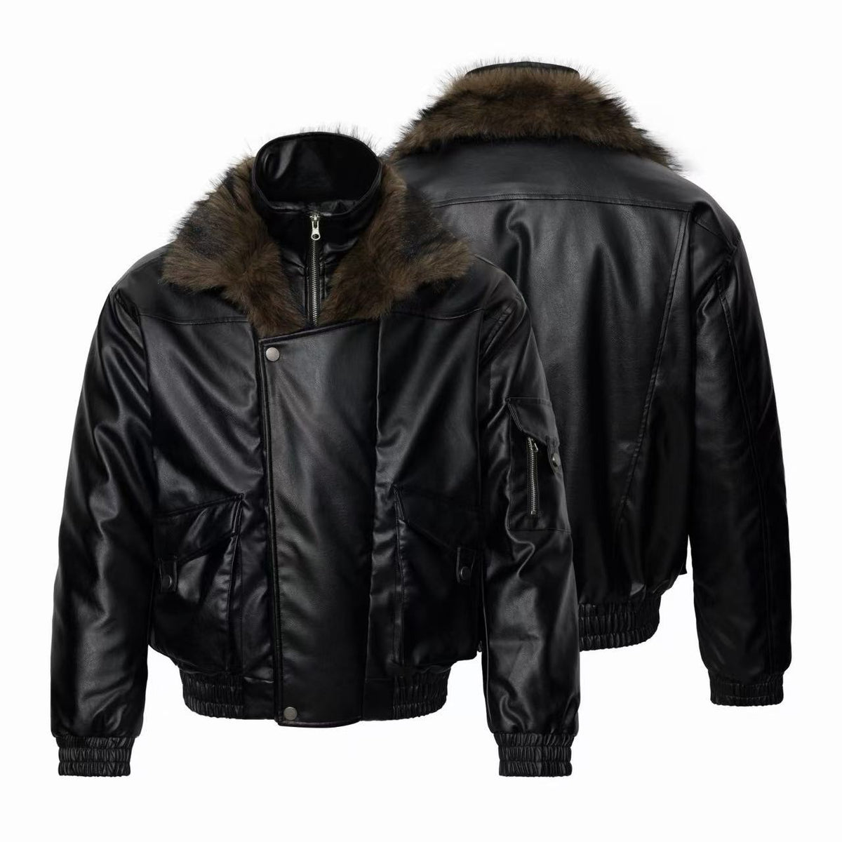 Omirad Faux Fur Collar Coated Bomber Jacket