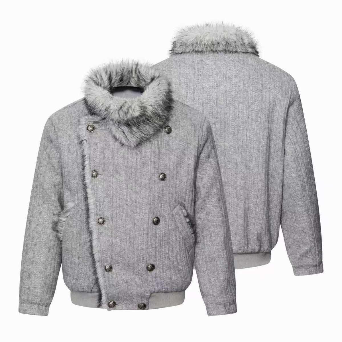 Omirad Faux Fur Trim Double-Breasted Bomber Jacket