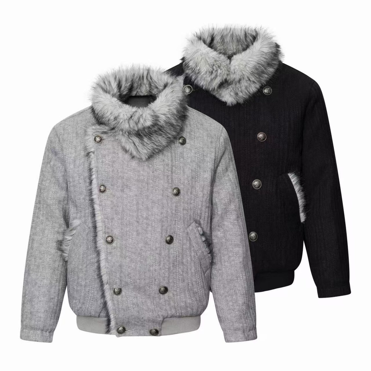 Omirad Faux Fur Trim Double-Breasted Bomber Jacket