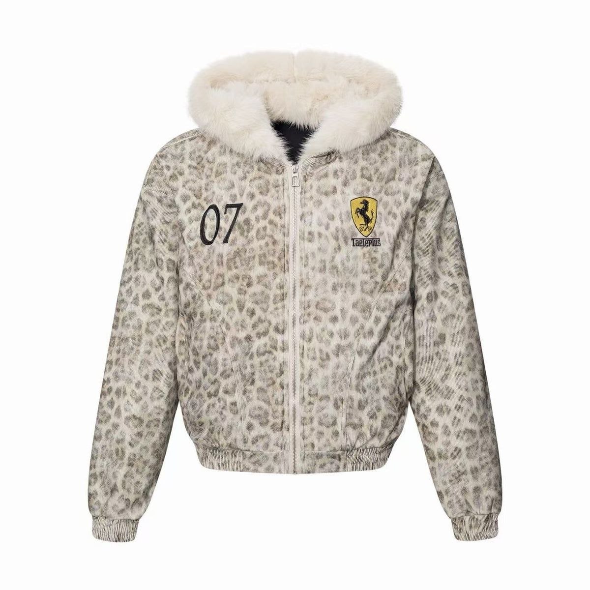 Omirad Faux Fur Leopard Zip-Up Bomber Jacket