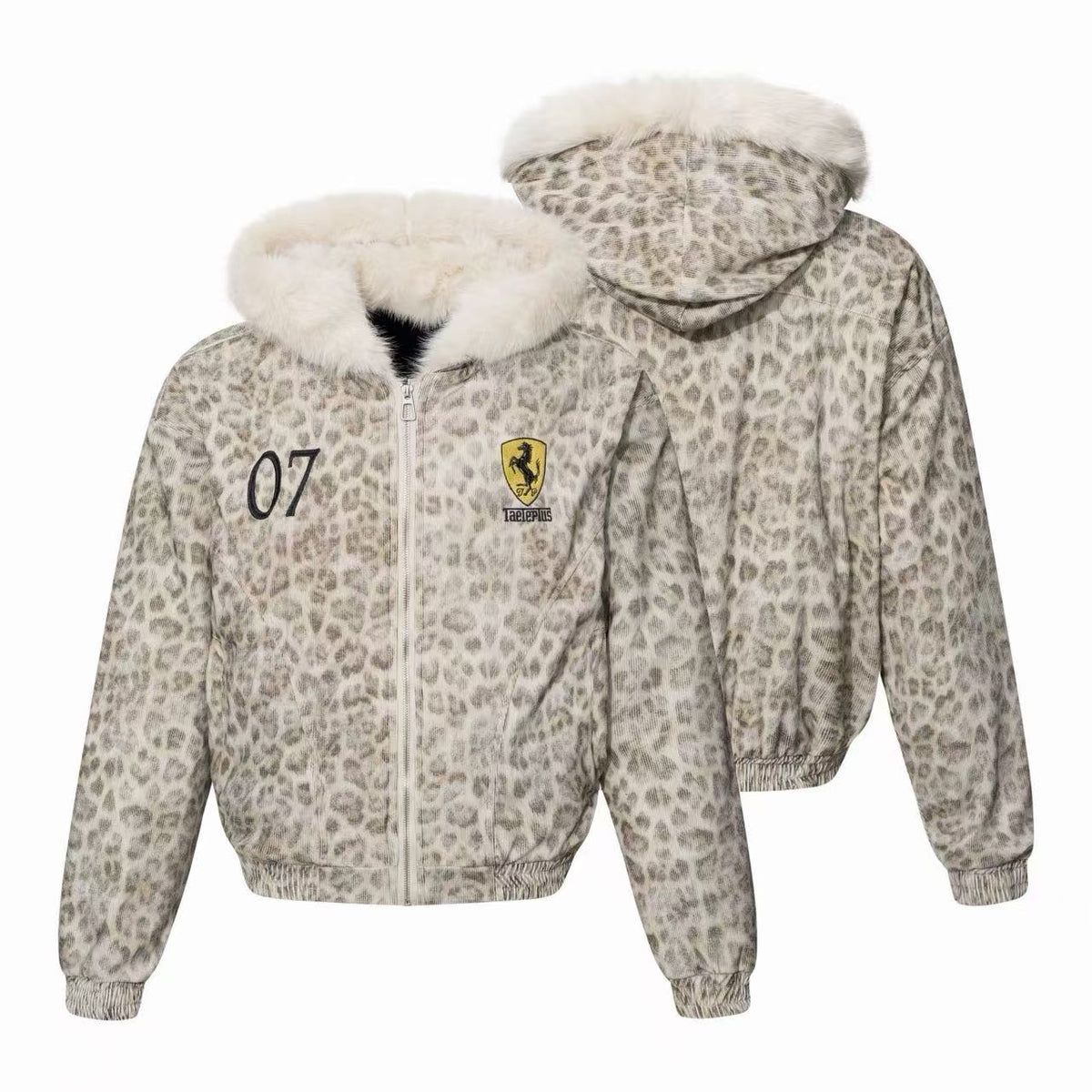 Omirad Faux Fur Leopard Zip-Up Bomber Jacket