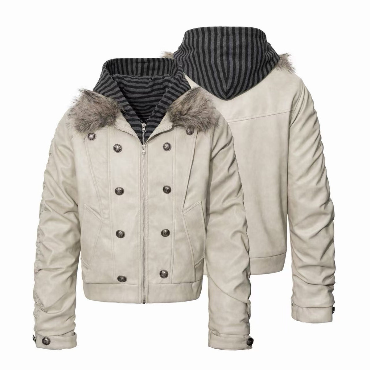 Omirad Faux Fur Collar Double-Breasted Bomber Jacket