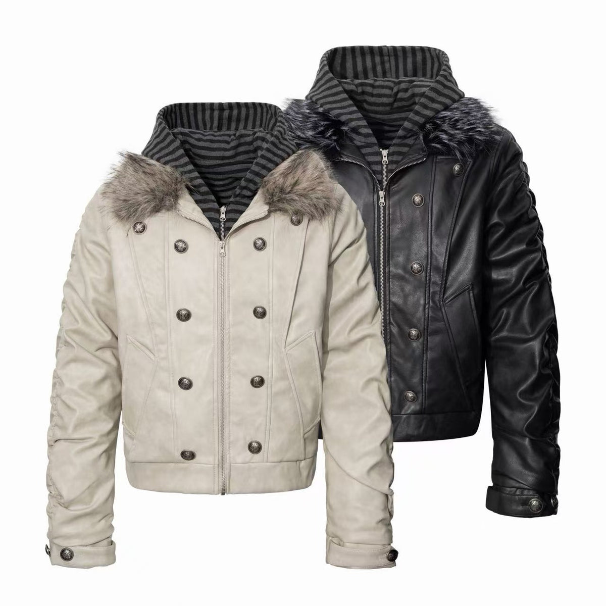 Omirad Faux Fur Collar Double-Breasted Bomber Jacket