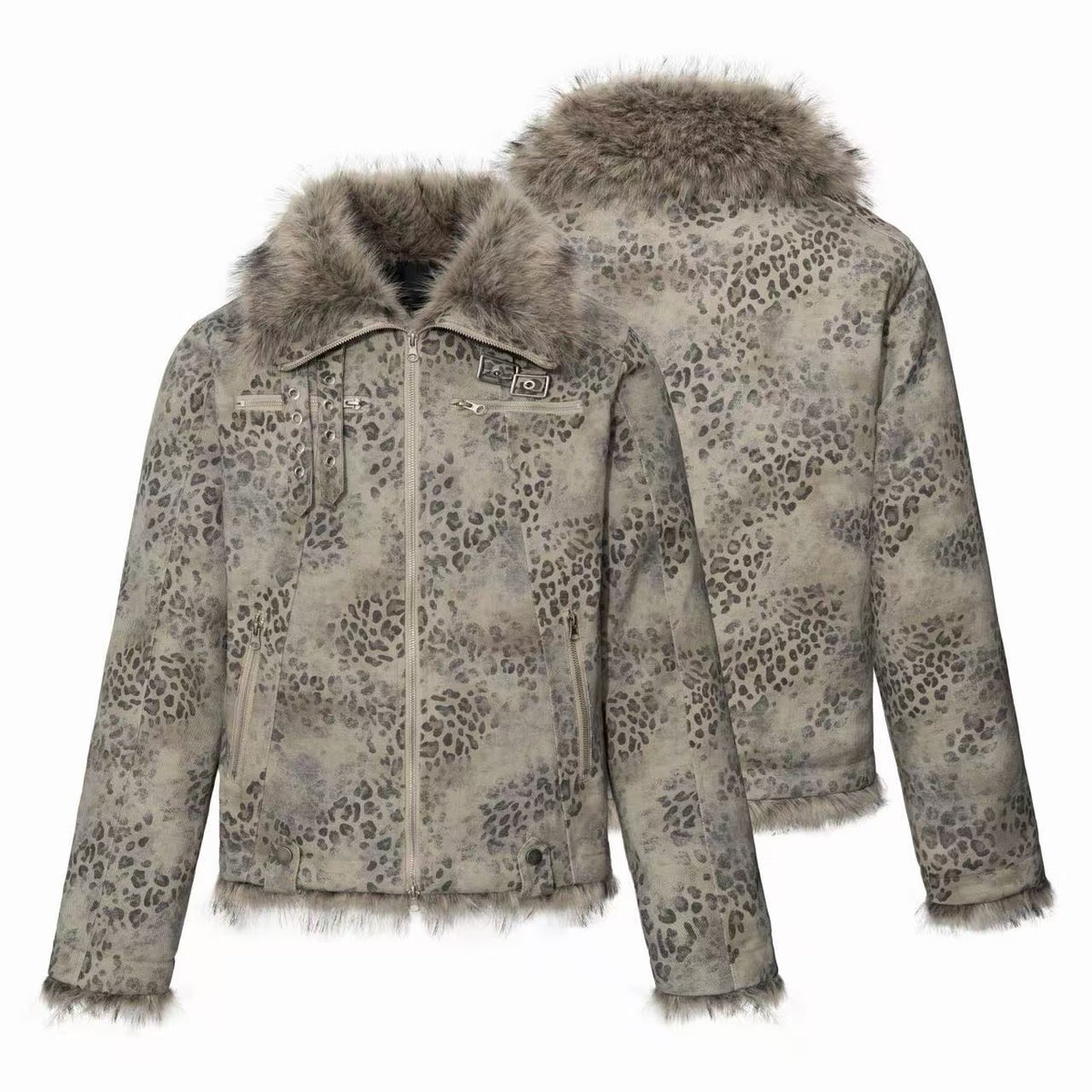 Omirad Leopard Faux Fur Moto Jacket