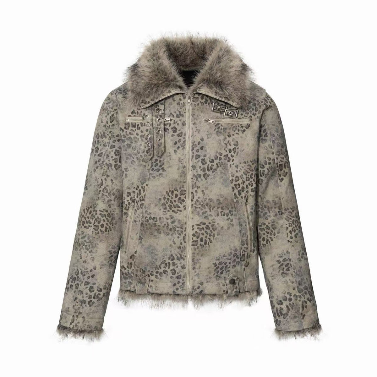 Omirad Leopard Faux Fur Moto Jacket