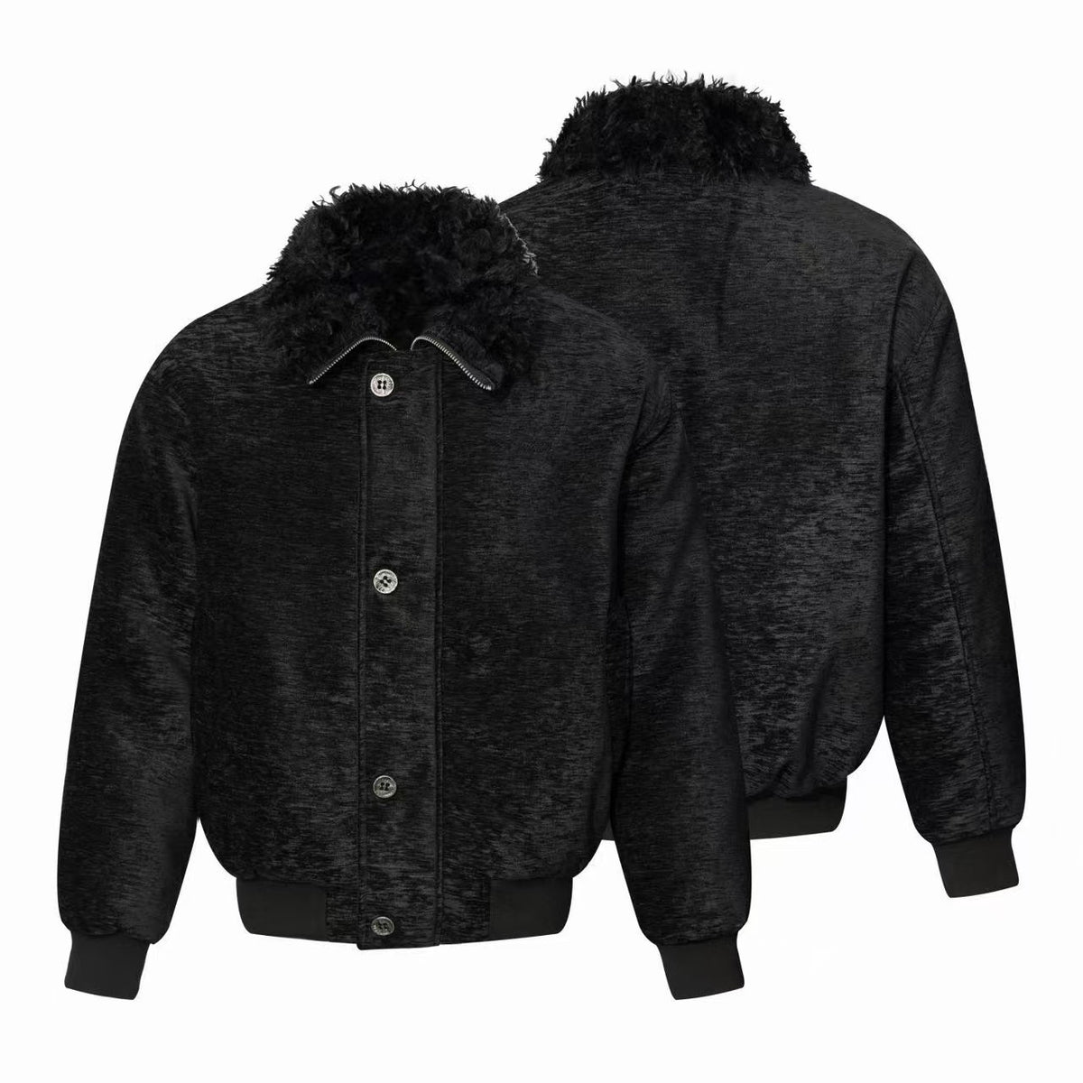 Omirad Faux Fur Collar Textured Bomber Jacket