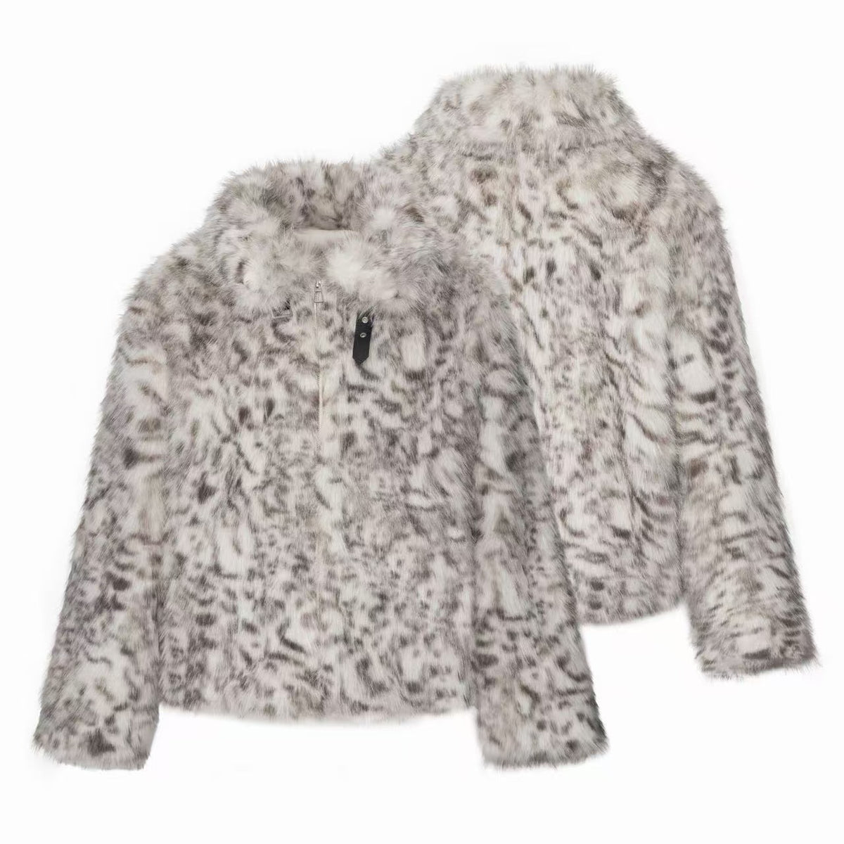 Omirad Snow Leopard Faux Fur Zip-Up Jacket