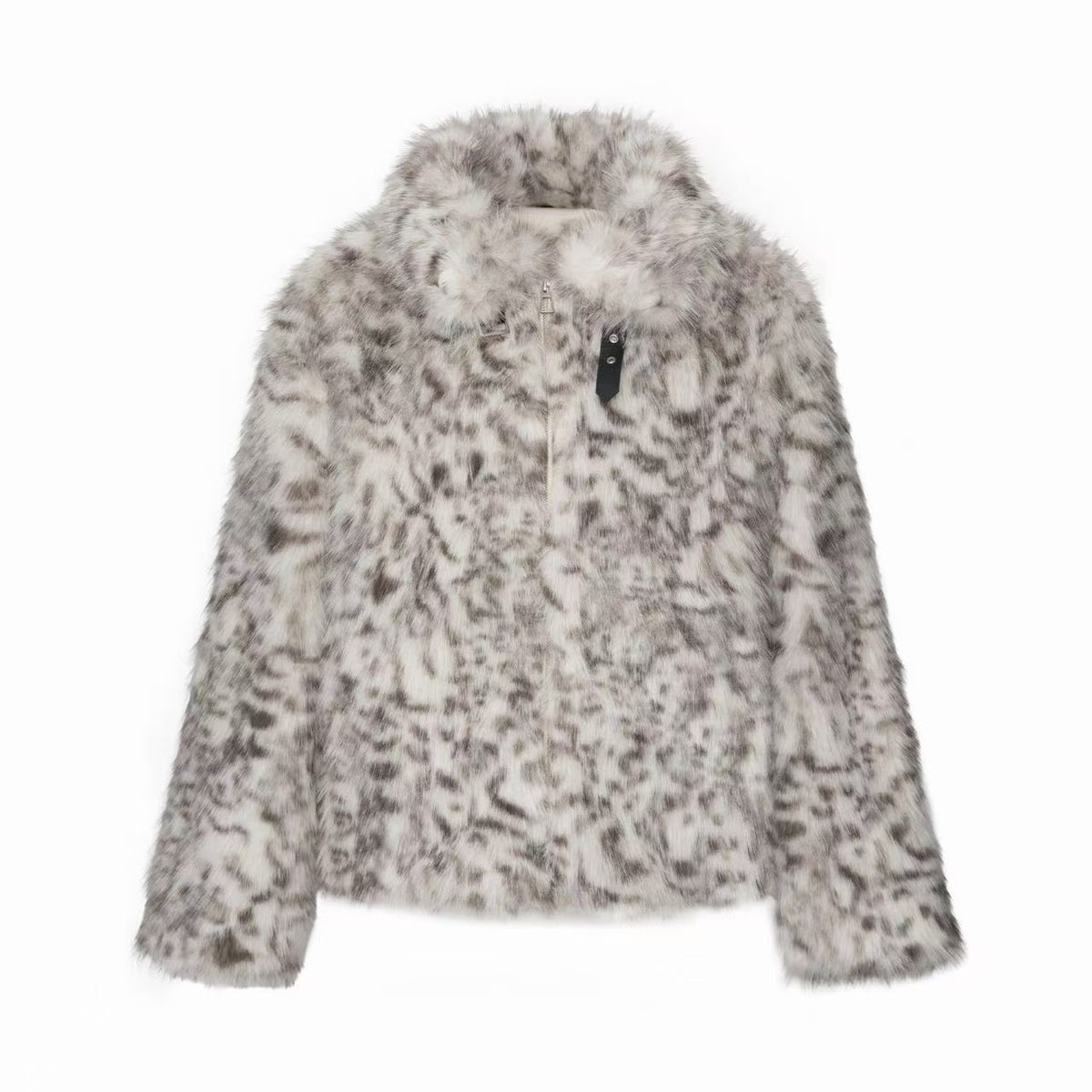 Omirad Snow Leopard Faux Fur Zip-Up Jacket