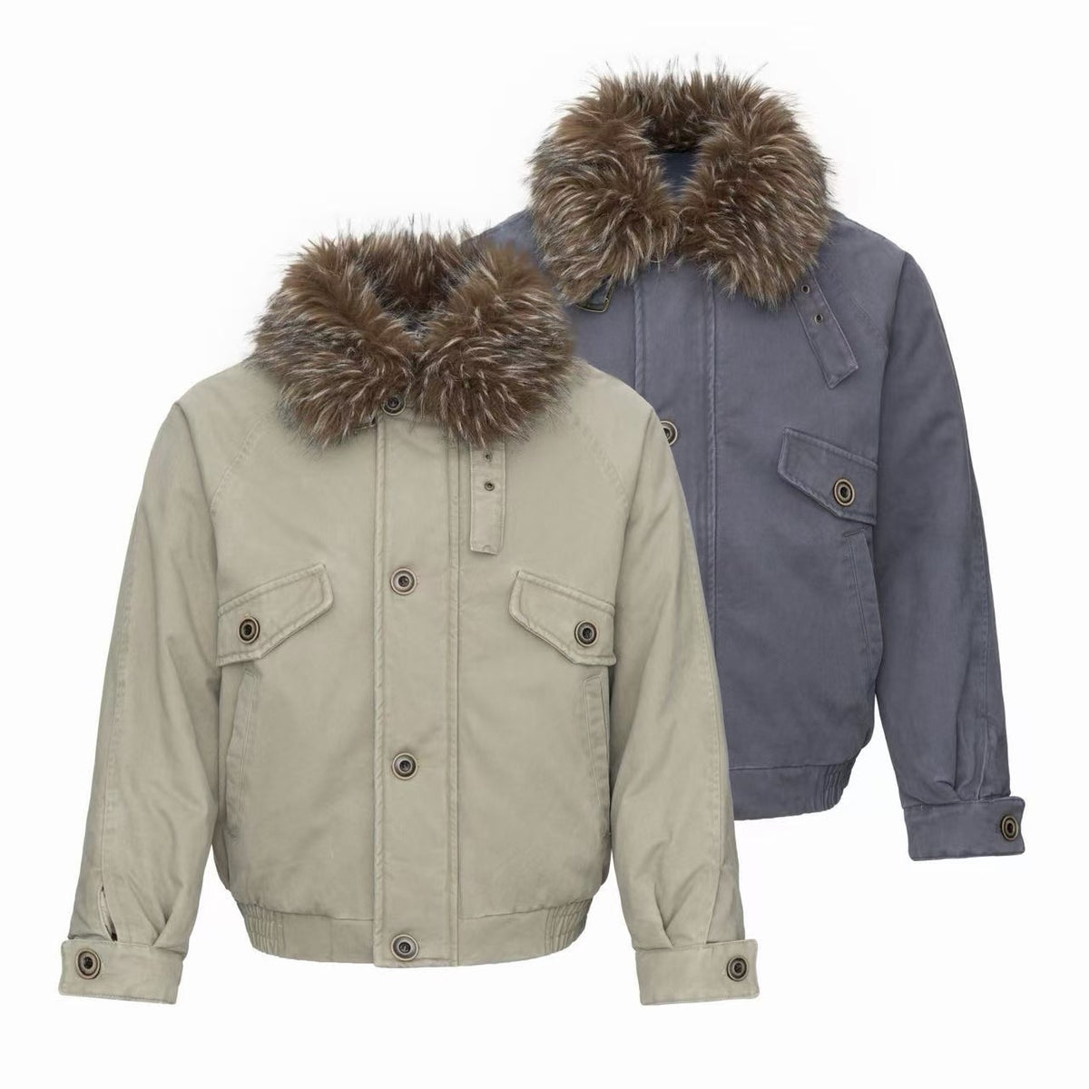 Omirad Faux Fur Collar Utility Bomber Jacket