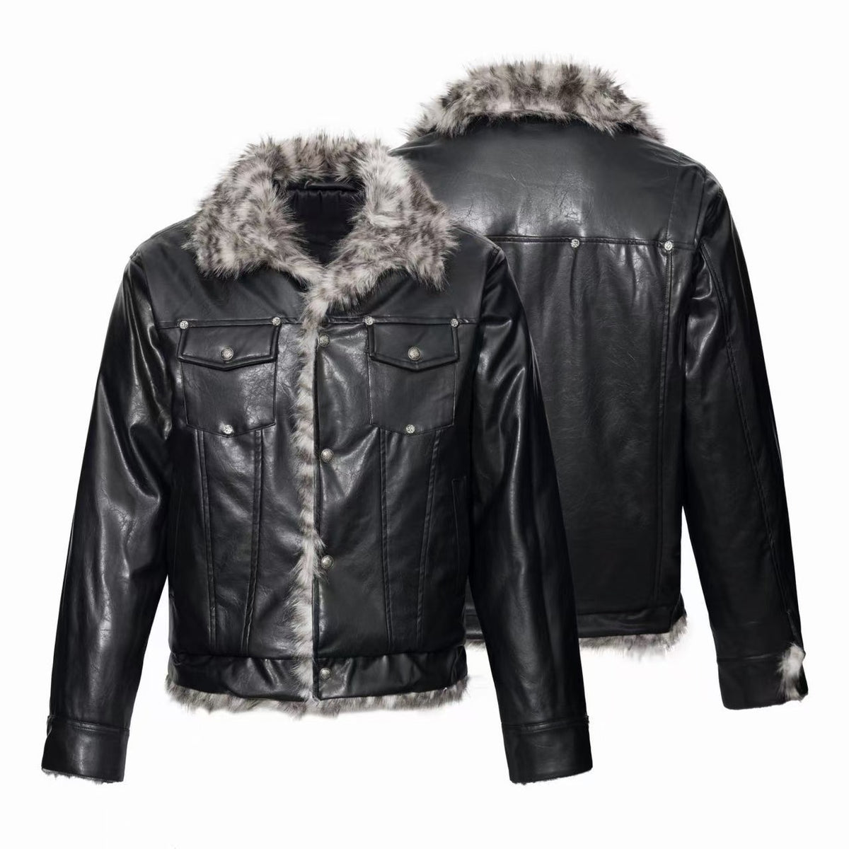 Omirad Faux Fur Trim Coated Trucker Jacket