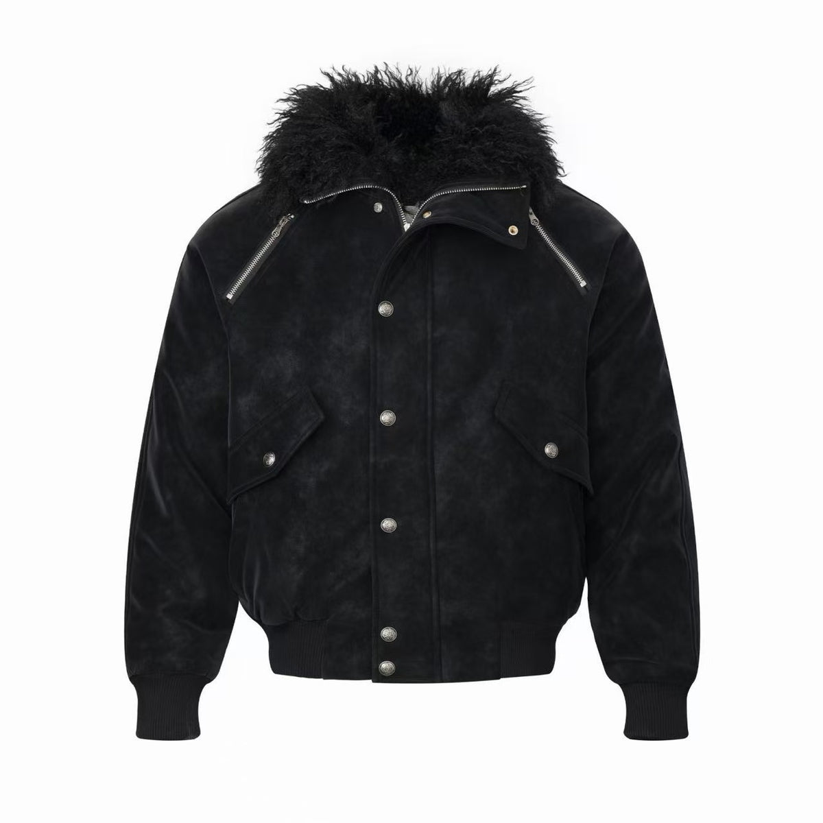 Omirad Faux Fur Collar Washed Bomber Jacket