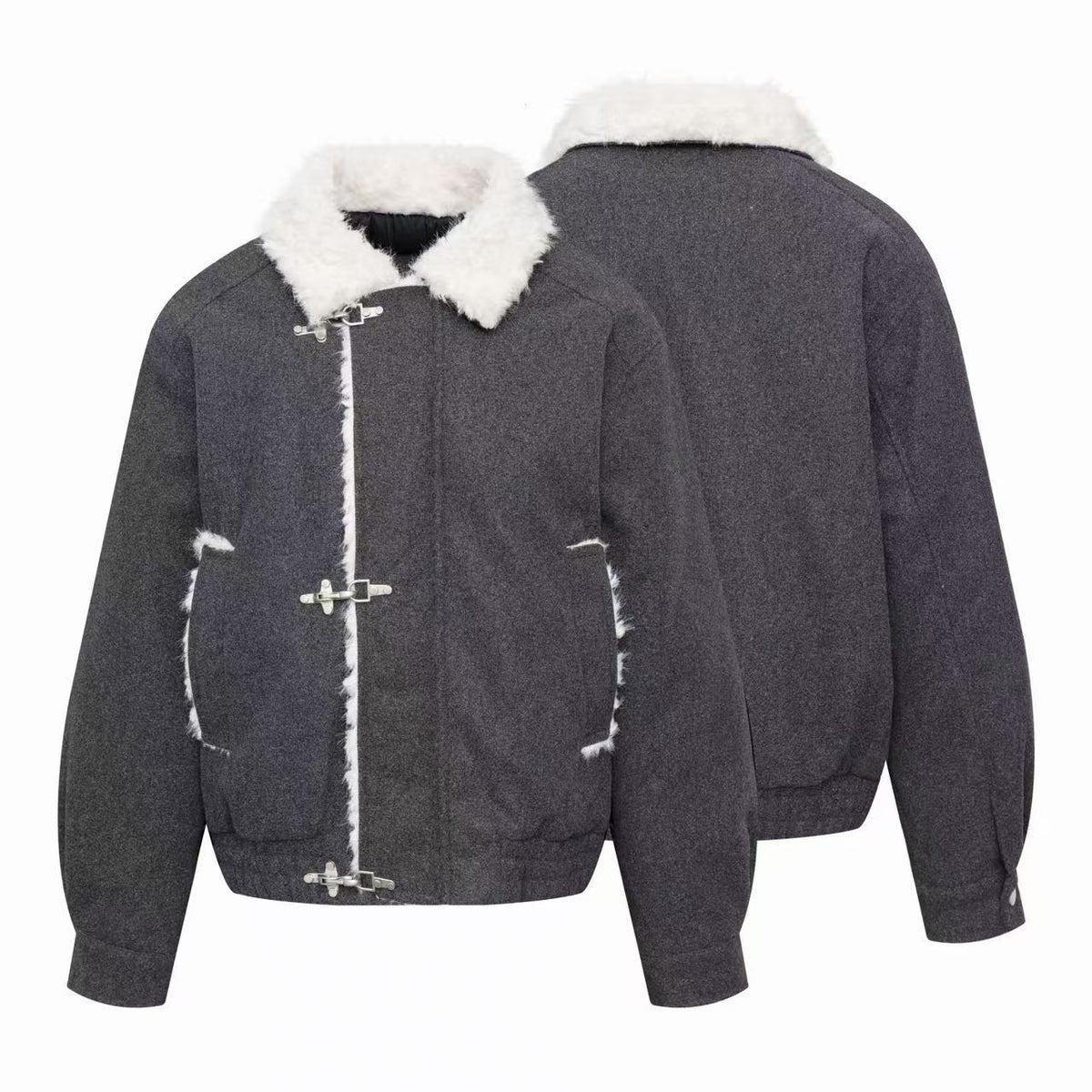 Omirad Faux Fur Trim Toggle Bomber Jacket