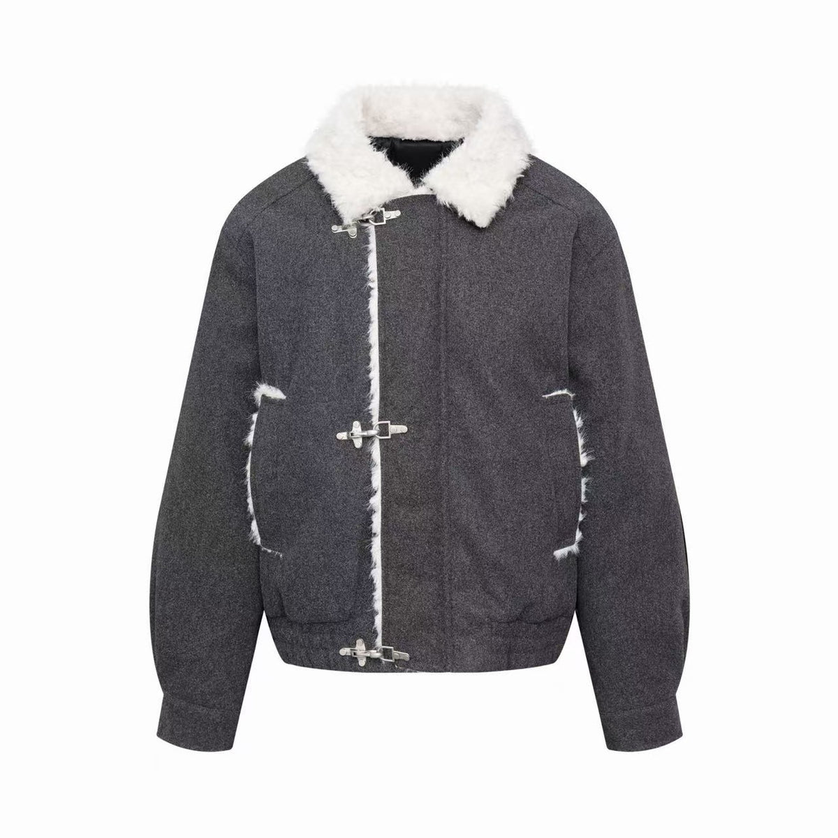 Omirad Faux Fur Trim Toggle Bomber Jacket