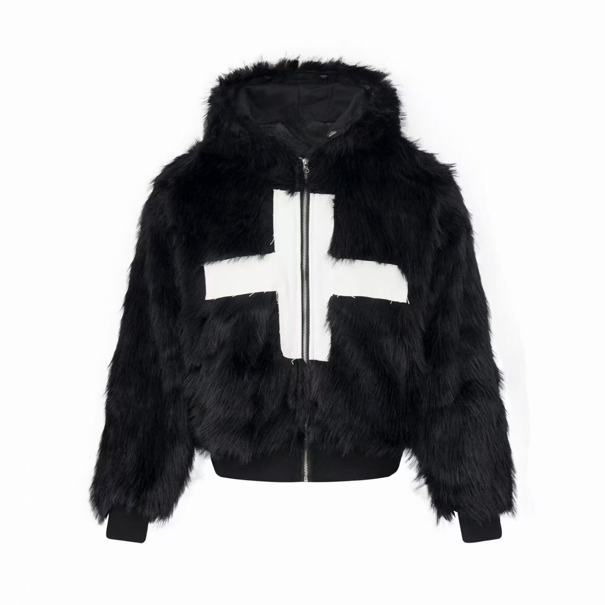 Omirad Faux Fur Cross Zip-Up Bomber Jacket