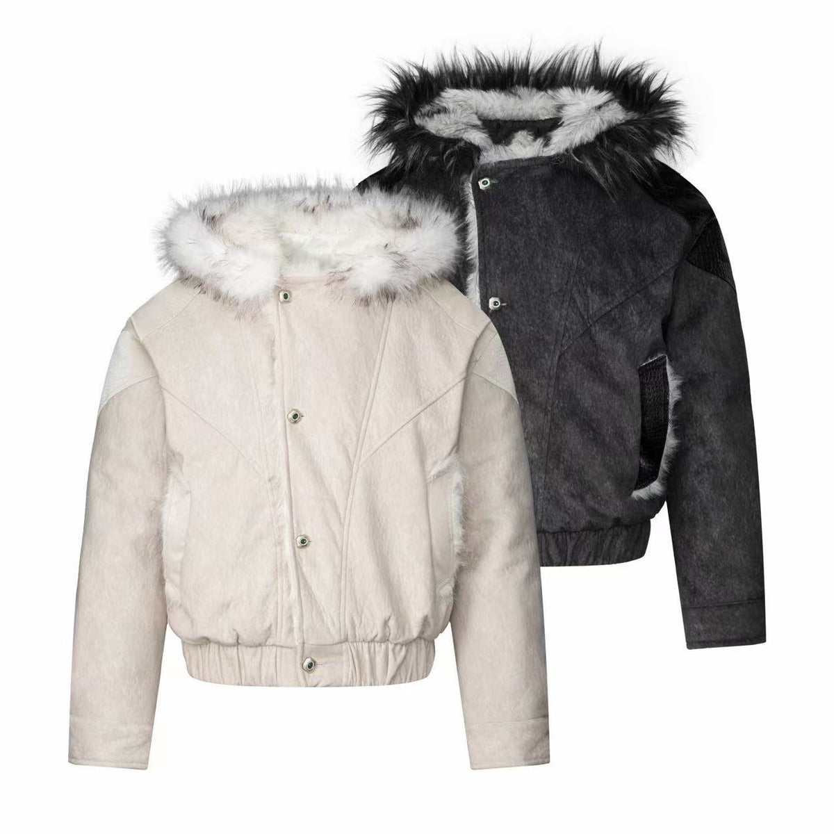 Omirad Faux Fur Hood Paneled Bomber Jacket