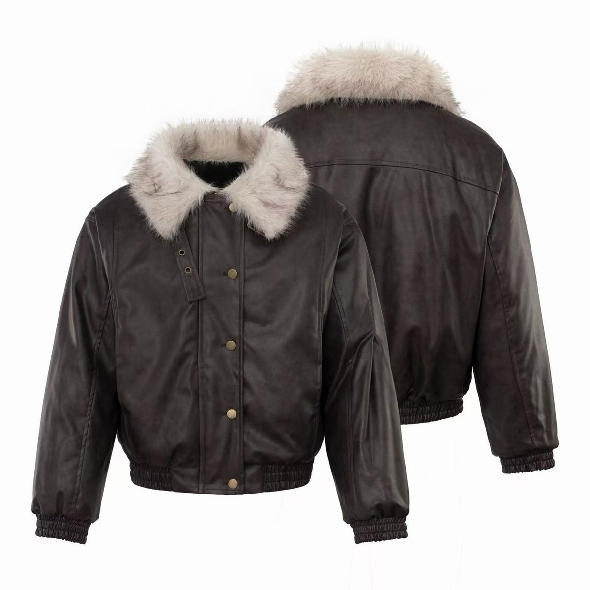 Omirad Faux Fur Collar Washed Bomber Jacket