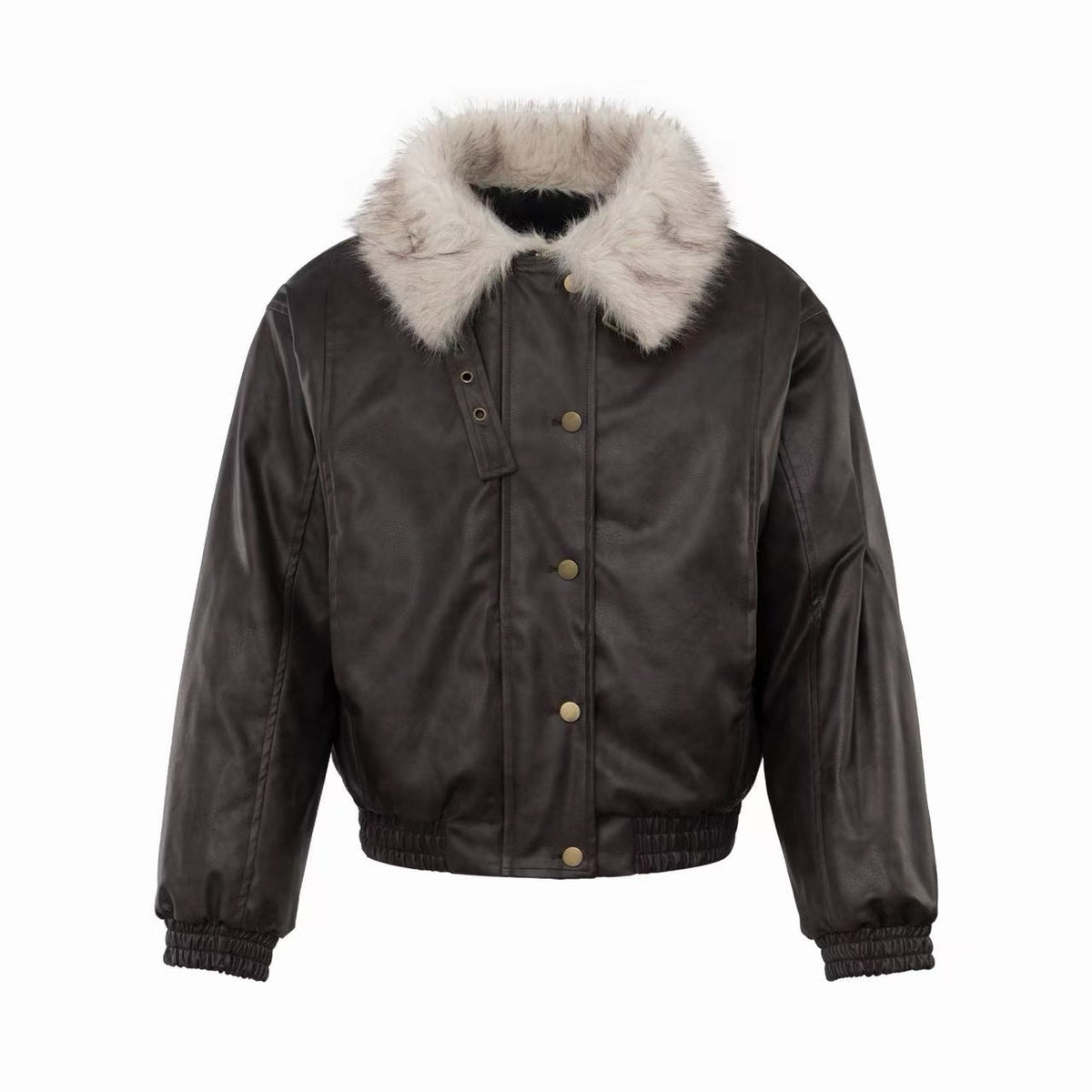 Omirad Faux Fur Collar Washed Bomber Jacket