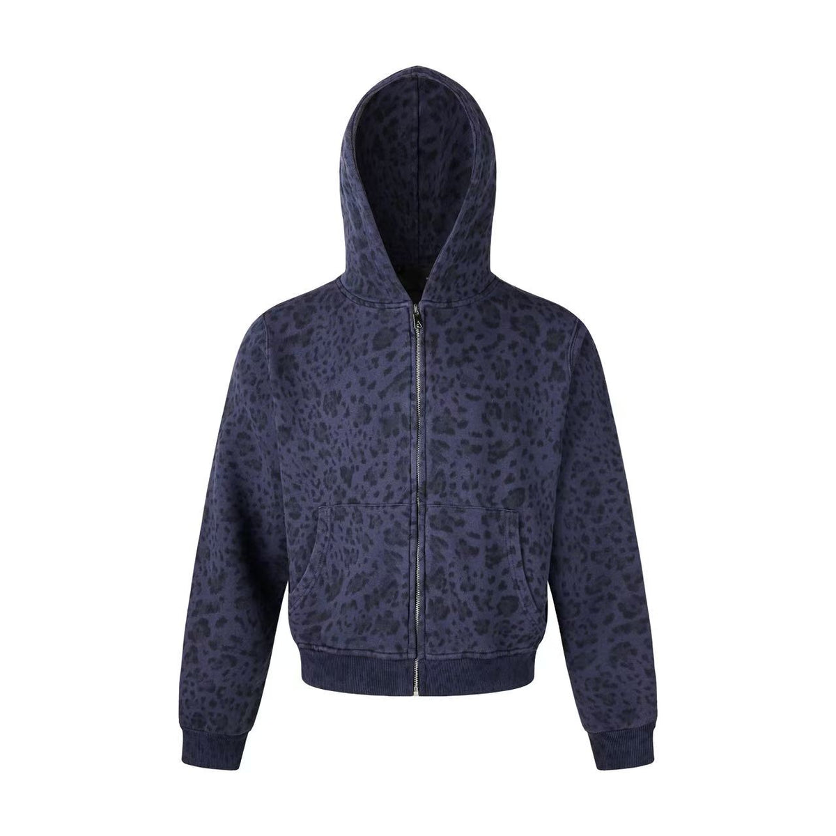 Omirad Washed Leopard Print Zip-Up Hoodie