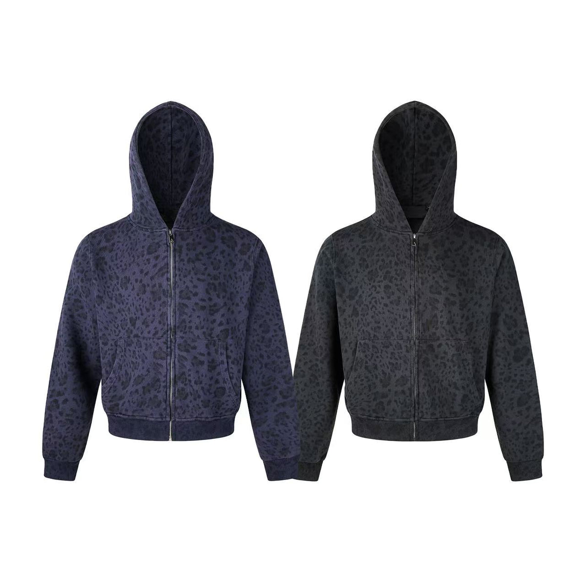 Omirad Washed Leopard Print Zip-Up Hoodie