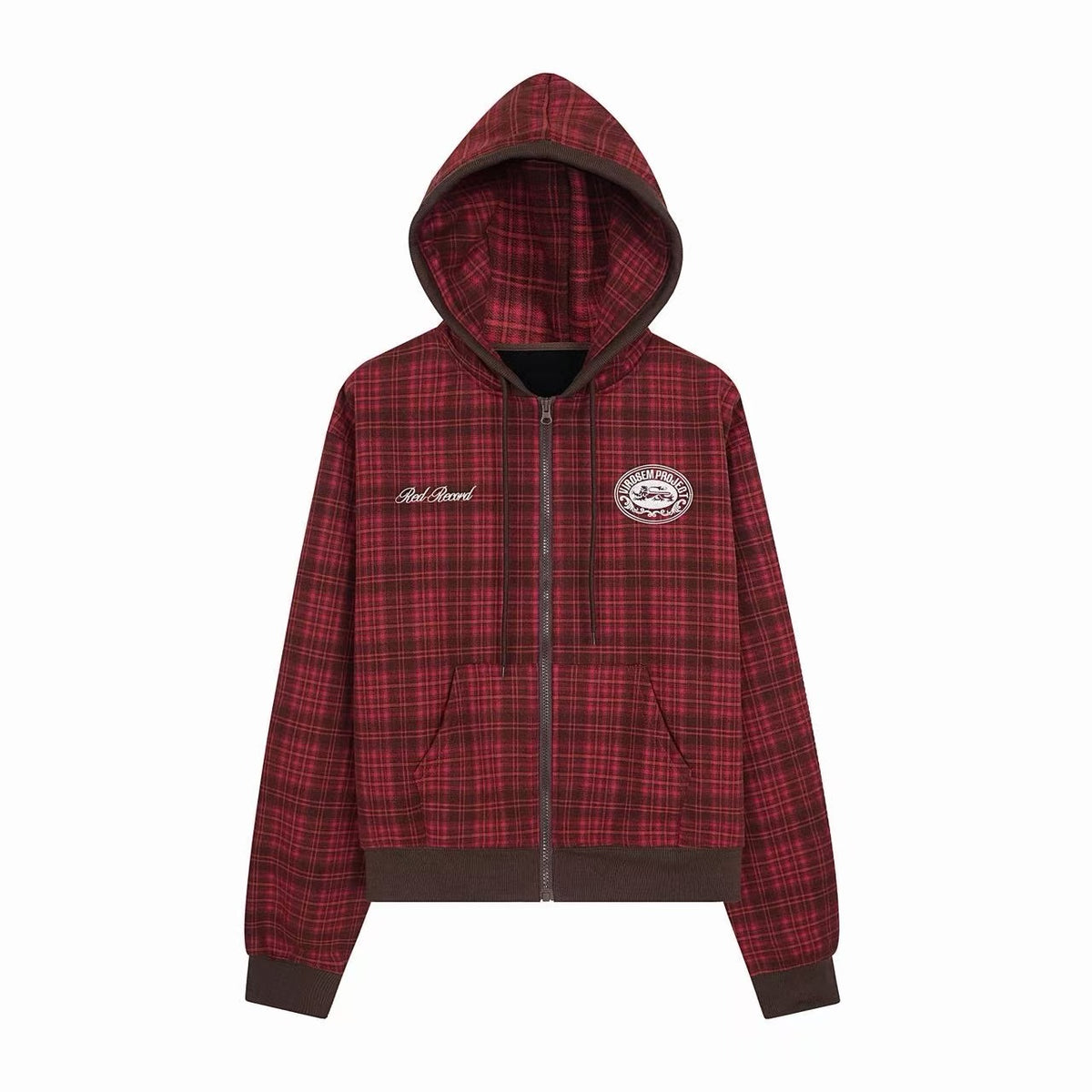 Omirad Red Plaid Graphic Zip-Up Hoodie