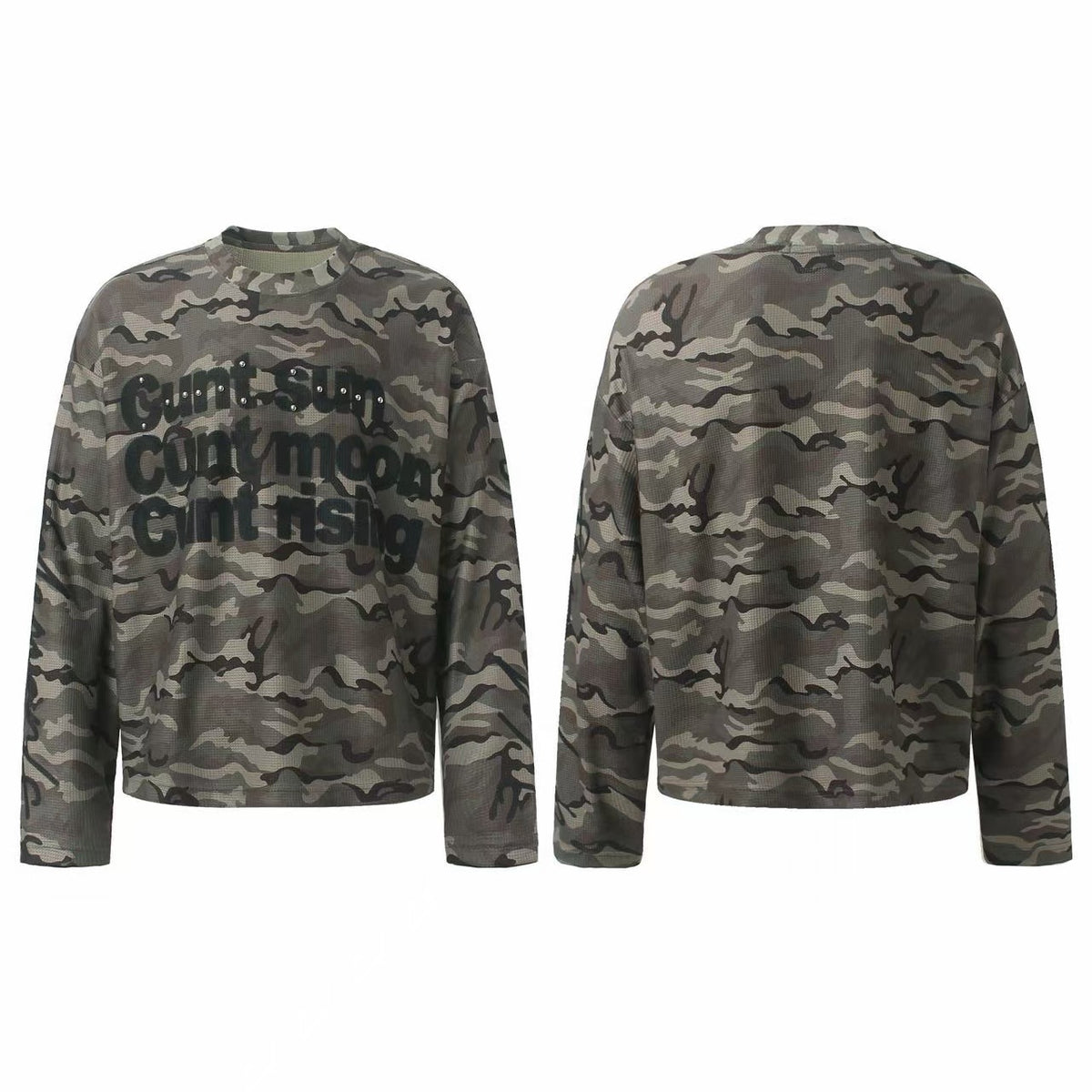 Omirad Studded Camo Graphic Long Sleeve Tee