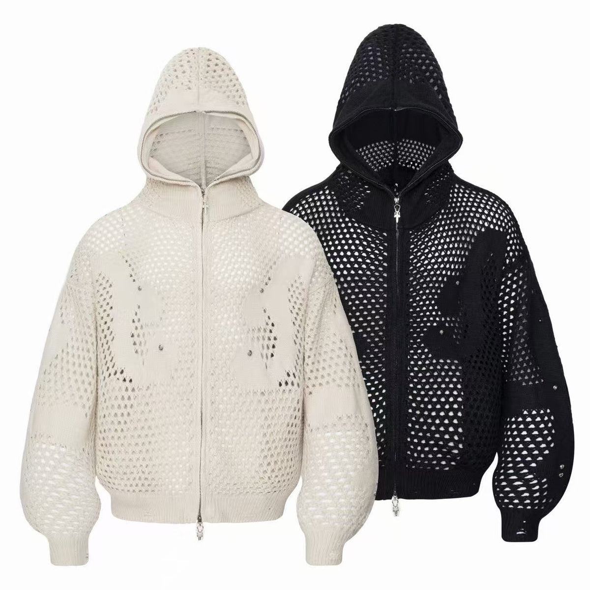 Omirad Open-Knit Graphic Zip-Up Hoodie