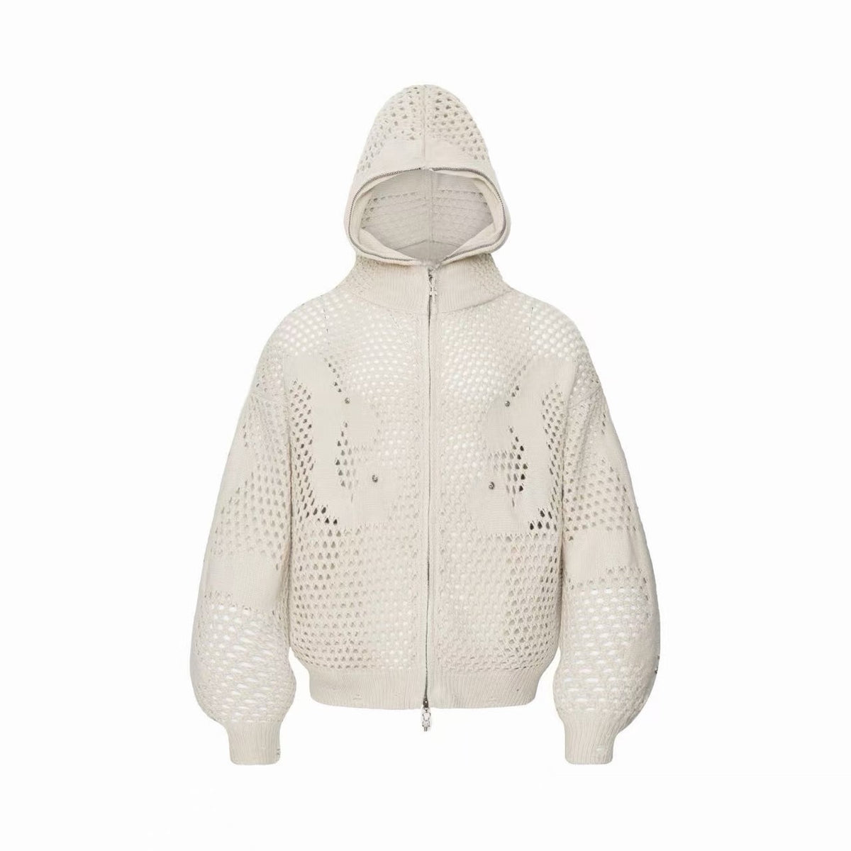 Omirad Open-Knit Graphic Zip-Up Hoodie