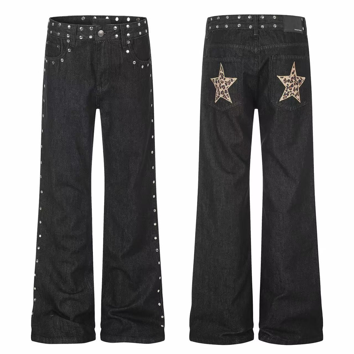 Omirad Studded Leopard Star Wide-Leg Jeans