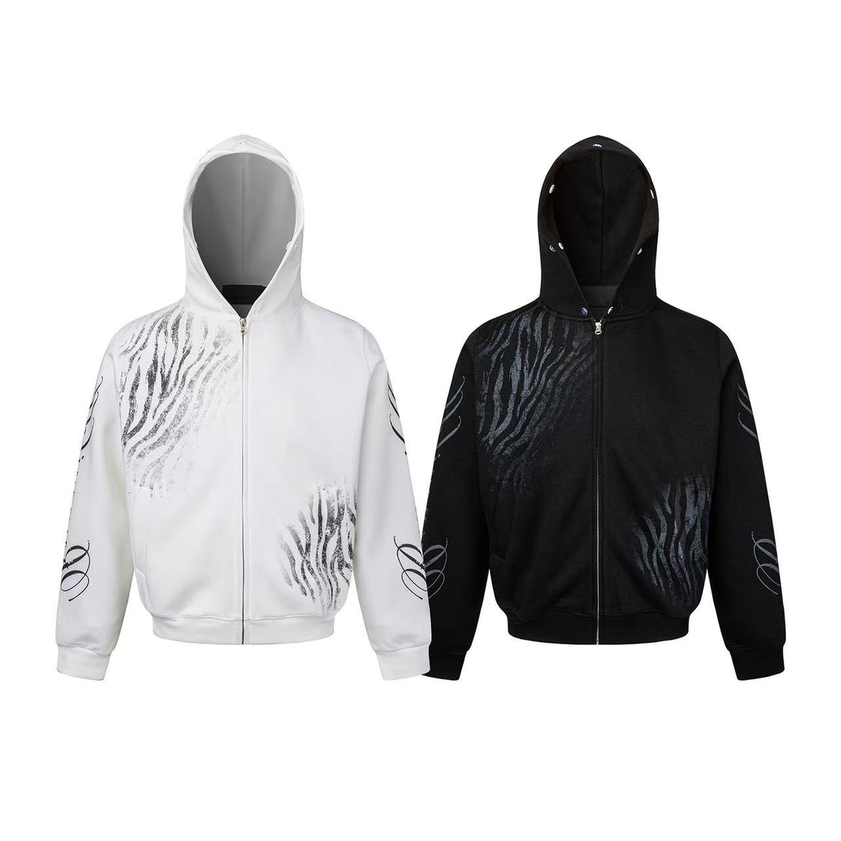 Omirad Faux Fur Zebra Graphic Zip-Up Hoodie