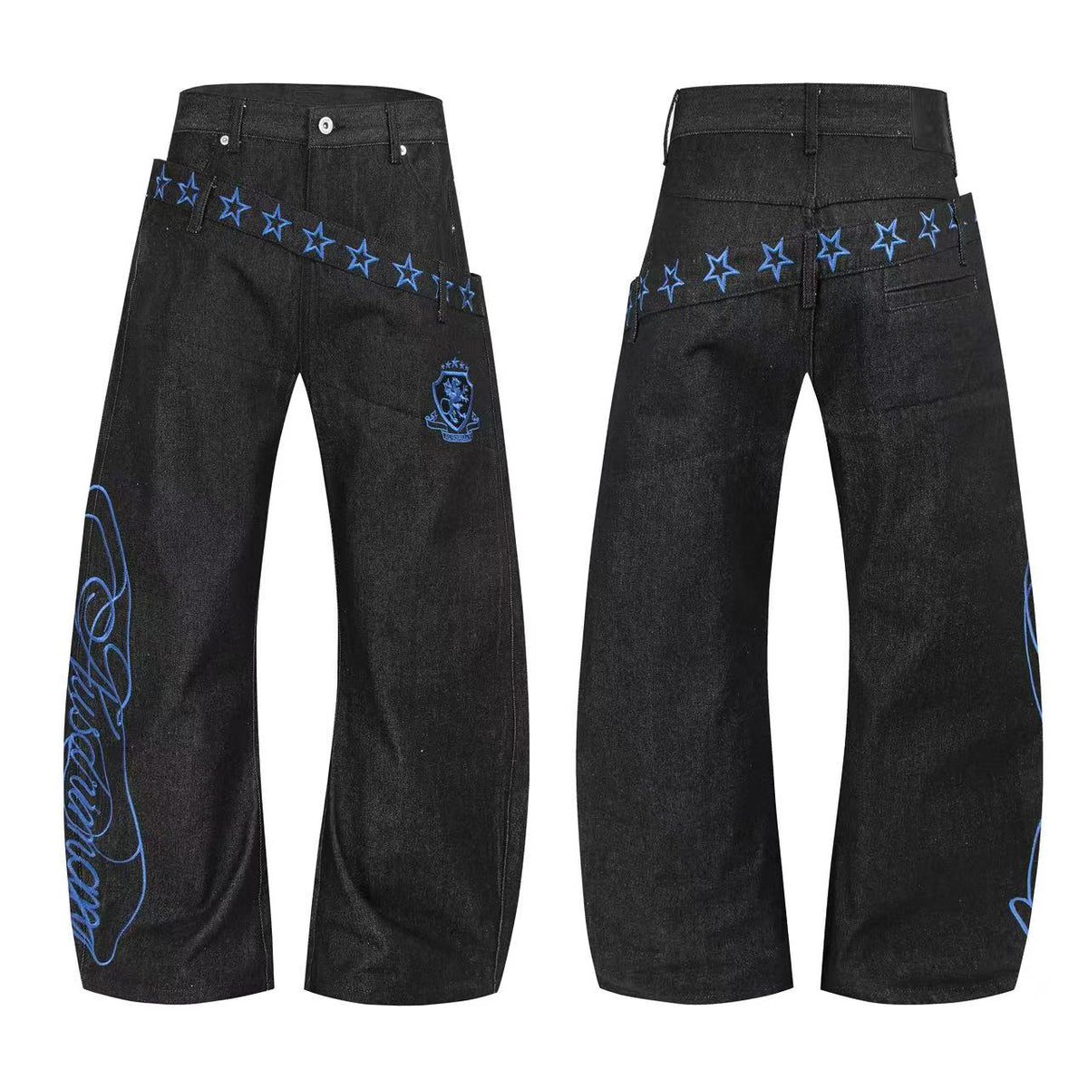 Omirad Blue Star Graphic Wide-Leg Jeans