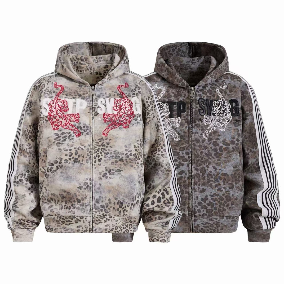 Omirad Leopard Tiger Stripe Zip-Up Hoodie Jacket